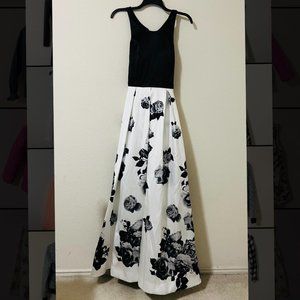 Black and white floral maxi ballgown/prom dress- M